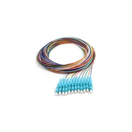 Cable Wholesale 12 Strand Fiber Pigtail, 50/125 Multimode(Aqua Boot) OM4, LC/PC Connectors, 3 meter 15F1-52012